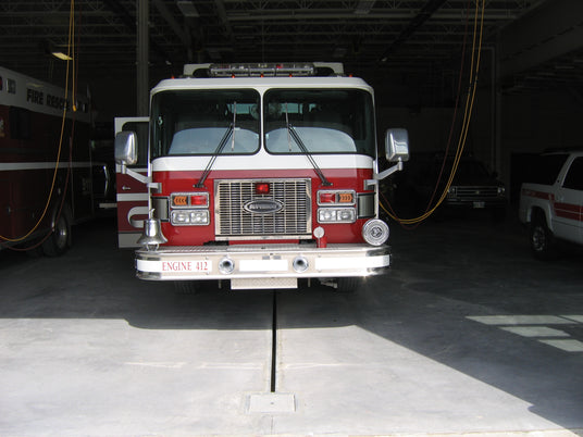 fire truck parked over slot drain