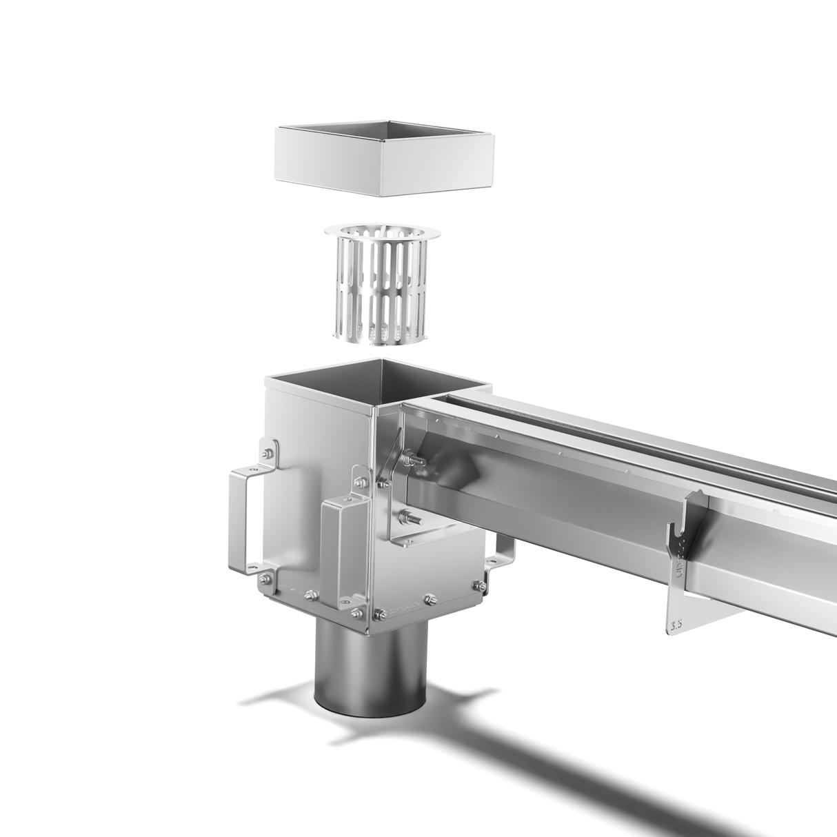 Catch Basin with Slot Drain Kit showing strainer basket and pan lid