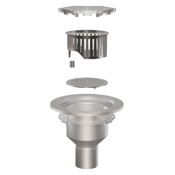 Cone Area Drain with lid and magnetic locking strainer basket