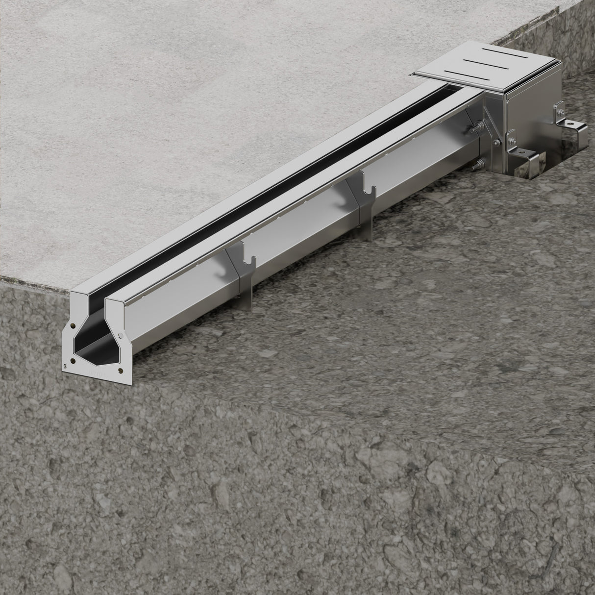 1 inch Stainless Steel Slot Drain Kit installed in concrete