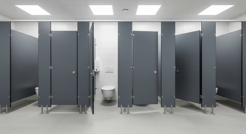 Restroom doors open and closed