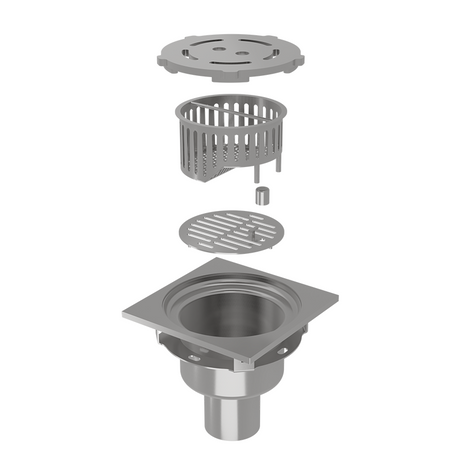 Square Area drain with lid and strainer basket and secondary magnetic locking strainer